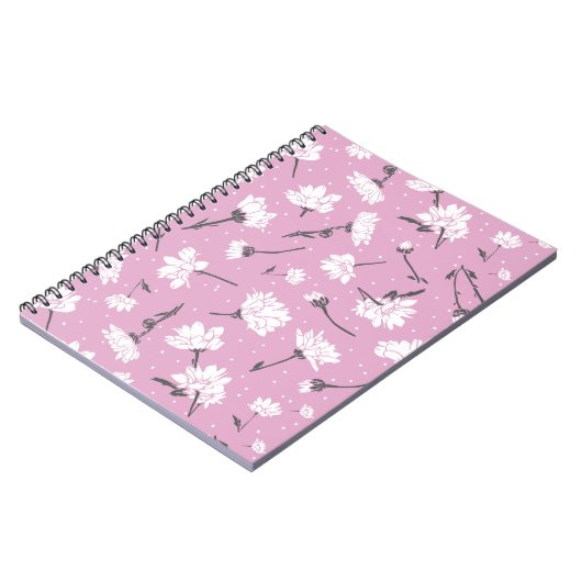 Roze Bloempatroon Design - Elegante Bloemkunst Notitieboek (Linkerzijde)