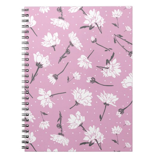 Roze Bloempatroon Design - Elegante Bloemkunst Notitieboek (Voorkant)
