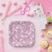 Roze Bloempatroon Design - Elegante Bloemkunst Papieren Bordje (Feest)