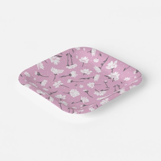 Roze Bloempatroon Design - Elegante Bloemkunst Papieren Bordje (Gebogen)
