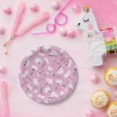 Roze Bloempatroon Design - Elegante Bloemkunst Papieren Bordje (Feest)