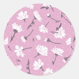 Roze Bloempatroon Design - Elegante Bloemkunst Ronde Sticker