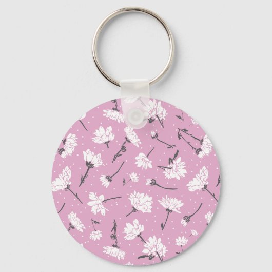 Roze Bloempatroon Design - Elegante Bloemkunst Sleutelhanger (Voorkant)