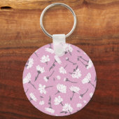 Roze Bloempatroon Design - Elegante Bloemkunst Sleutelhanger (Achterkant)