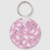 Roze Bloempatroon Design - Elegante Bloemkunst Sleutelhanger (Achterkant)