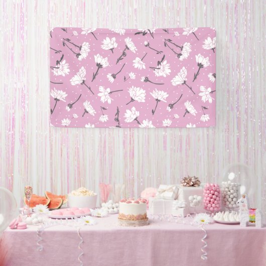 Roze Bloempatroon Design - Elegante Bloemkunst Spandoek (Feest)