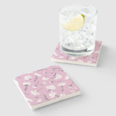 Roze Bloempatroon Design - Elegante Bloemkunst Stenen Onderzetter (Zijkant)