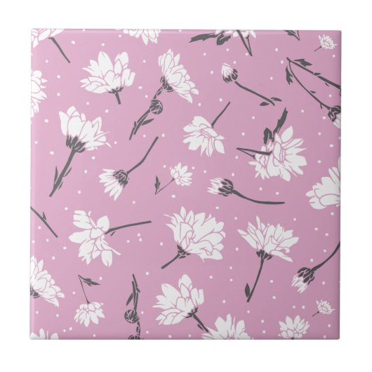 Roze Bloempatroon Design - Elegante Bloemkunst Tegeltje (Voorkant)