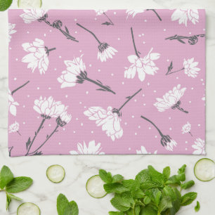 Roze Bloempatroon Design - Elegante Bloemkunst Theedoek