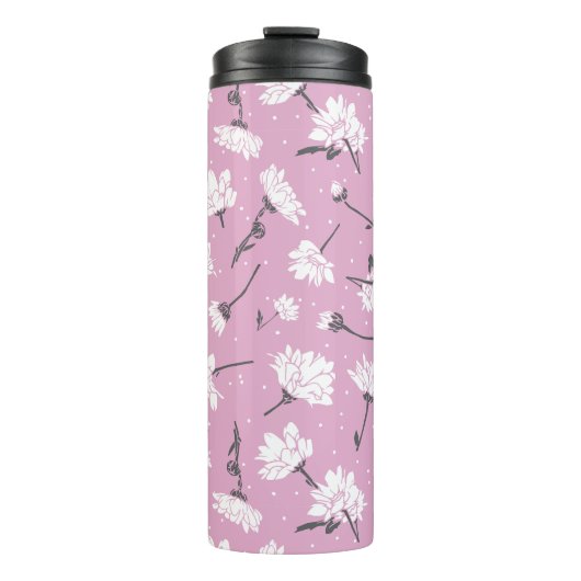 Roze Bloempatroon Design - Elegante Bloemkunst Thermosbeker (Voorkant)