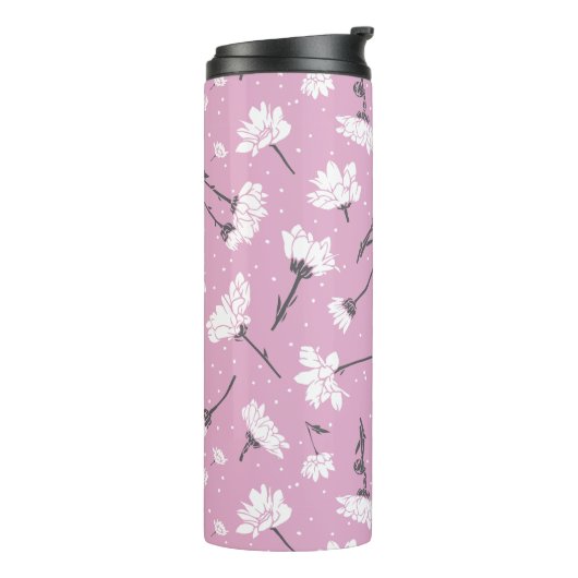 Roze Bloempatroon Design - Elegante Bloemkunst Thermosbeker (Gedraaid links)