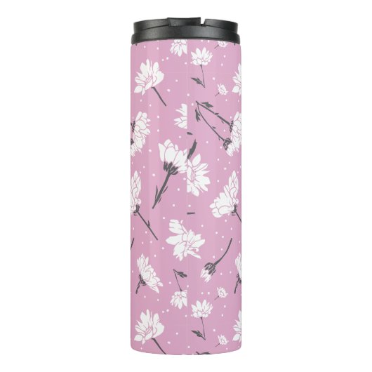 Roze Bloempatroon Design - Elegante Bloemkunst Thermosbeker (Achterkant)