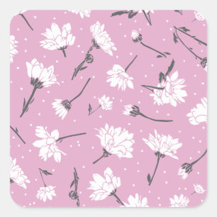 Roze Bloempatroon Design - Elegante Bloemkunst Vierkante Sticker