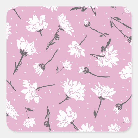 Roze Bloempatroon Design - Elegante Bloemkunst Vierkante Sticker (Voorkant)