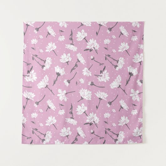 Roze Bloempatroon Design - Elegante Bloemkunst Wandkleed (Voorkant)