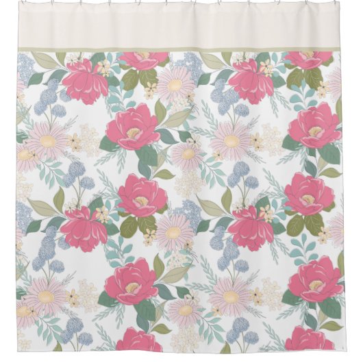 Roze Bloempatroon Elegant Douchegordijn (Voorkant)