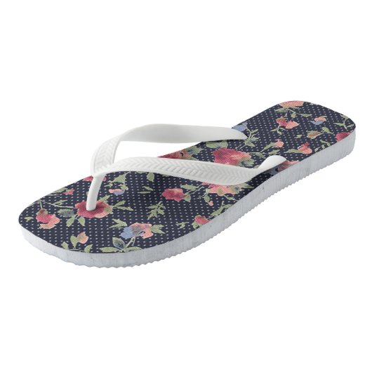 roze bloempatroon en pooldot teenslippers (Schuin)