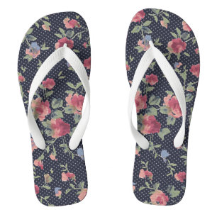  roze bloempatroon en pooldot teenslippers