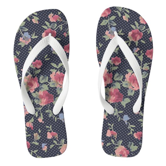  roze bloempatroon en pooldot teenslippers (Voetbed)