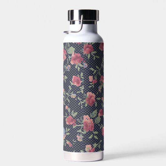  roze bloempatroon en pooldot waterfles (Rechts)