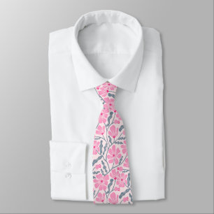Roze bloempatroon in mid-century modern stijl stropdas