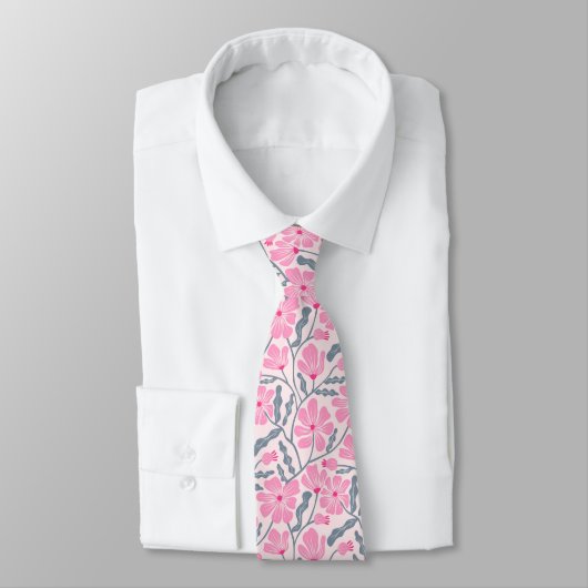 Roze bloempatroon in mid-century modern stijl stropdas (Gebonden)