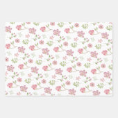 Roze bloempatroon inpakpapier plat vel set van 3 (Voorkant)