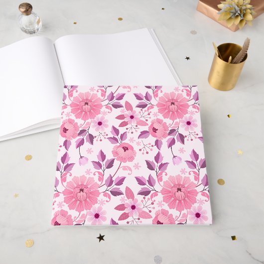 Roze bloempatroon met elegante bloesems gastenboek (Voorkant open)