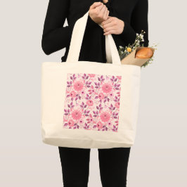 Roze bloempatroon met elegante bloesems grote tote bag