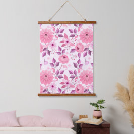 Roze bloempatroon met elegante bloesems hangend wandkleed