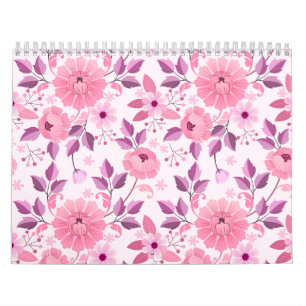 Roze bloempatroon met elegante bloesems kalender