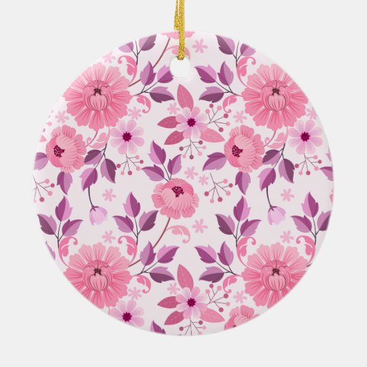 Roze bloempatroon met elegante bloesems keramisch ornament (Achterkant)