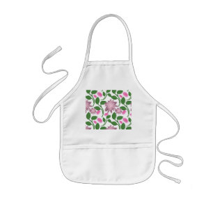Roze bloempatroon met groene bladeren kinder schort
