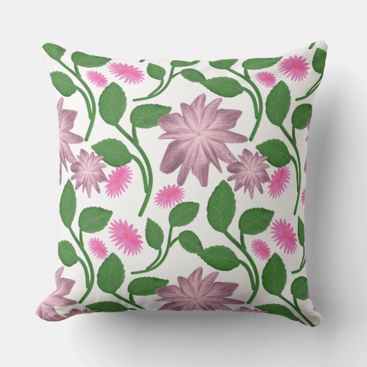Roze bloempatroon met groene bladeren kussen (Voorkant)