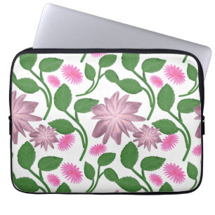 Roze bloempatroon met groene bladeren laptop sleeve