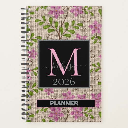  Roze Bloempatroon  naam Planner (Voorkant)