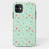 roze bloempatroon op munt groen Case-Mate iPhone case (Achterkant)