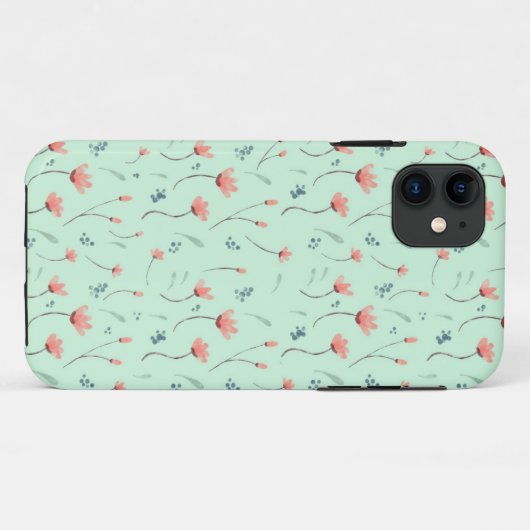 roze bloempatroon op munt groen Case-Mate iPhone case (Achterkant (horizontaal))