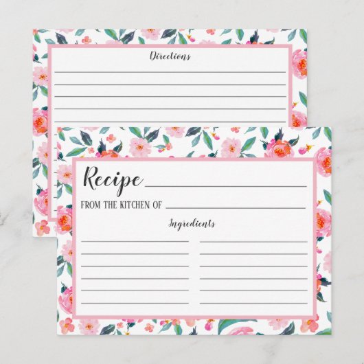 Roze Bloempatroon Recept Kaart (Voorkant / Achterkant)