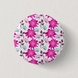 Roze bloempatroon ronde button 3,2 cm