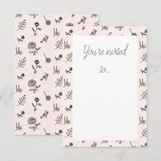 Roze Bloempatroon Uitnodiging Kaart (Voorkant / Achterkant)