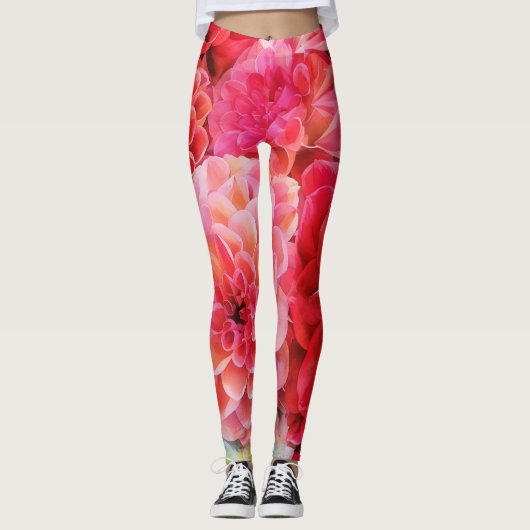 Roze Bloempioenroos Bloemen Art Leggings (Voorkant)