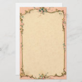 Roze bloemrand briefpapier (Voorkant / Achterkant)