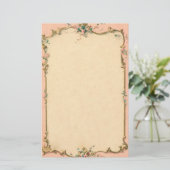 Roze bloemrand briefpapier (Staand voorkant)