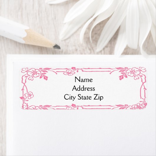 Roze bloemrand etiket (Insitu)