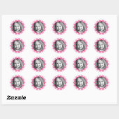 Roze bloemrand foto lijst aangepaste foto ronde sticker (Vel)