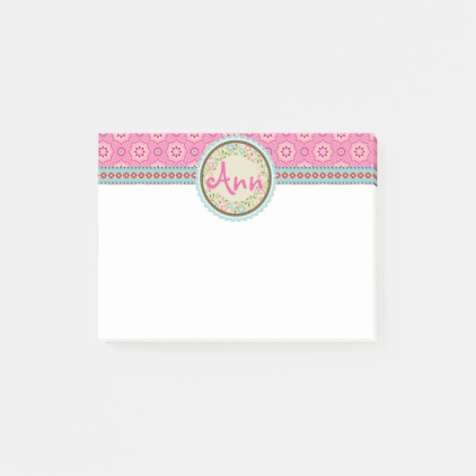 Roze & Bloemrijk met naamlabel & lint Post-it® Notes (Voorkant)