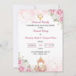Roze bloemrijke Anand Karaj uitnodigingskaart Kaart