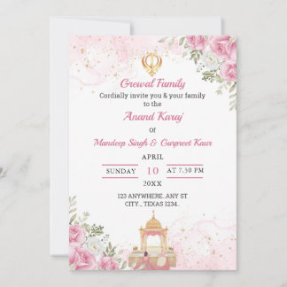 Roze bloemrijke Anand Karaj uitnodigingskaart Kaart