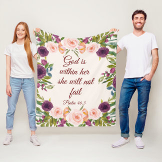Roze Bloemrijke Bijbelvers God Binnen Haar  Fleece Deken